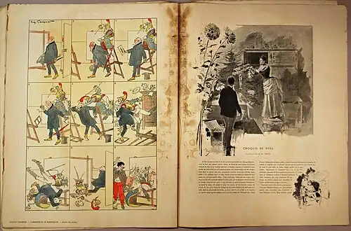 « L'amateur et le manequin » (page de gauche), Paris-Noël 1888-1889.