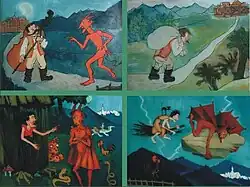 Bande dessinée montrant le diable et un musicien.