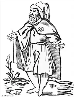 Le Juif errant portant rouelle, dessin du XIXe&nbsp;siècle.