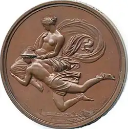 Hermès portant Pandore depuis le mont Olympe, médaille sur un dessin de Flaxman.