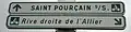 Panneau de présignalisation d'itinéraires cyclables (Saint-Pourçain tout droit, rive droite de l'Allier à droite).