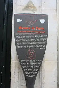 Panneau Histoire de Paris; La maison natale de George Sand