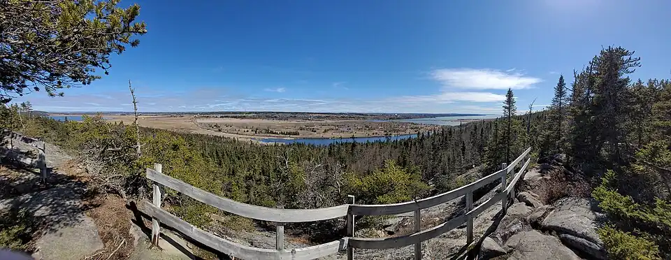 Vue sur le secteur du Marais-de-Gros-Cacouna à partir de la montagne du par côtier Kiskotuk (2022).