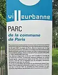 Panneau d'inauguration du Parc de la Commune de Paris.