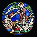 Résurrection des morts, vitrail provenant de la Sainte-Chapelle. Diamètre : 58&nbsp;cm. Paris, Musée de Cluny - Musée national du Moyen Âge