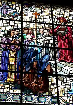 Vitrail représentant le cardinal Bérulle et Mme&nbsp;Acarie lors de la fondation de la communauté du Carmel (Paris, église Notre-Dame-des-Blancs-Manteaux).