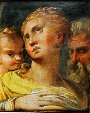 Trois Têtes, par l'école du Parmigianino (vers 1530-1534).