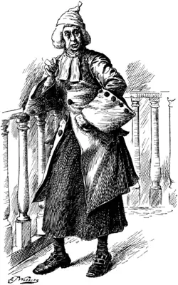 Gravure d’un homme portant un bonnet et une robe.