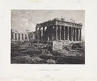 Le Parthénon à Athènes, gravure de Frédéric Martens d'après la photographie prise en octobre 1839.