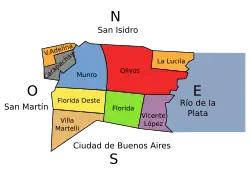 carte des localités du partido de Vicente López