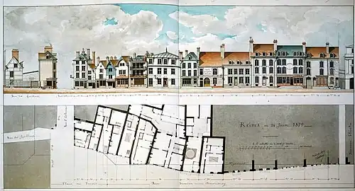 succursale des omnibus place Luçon, maison au toit bleu à droite, 1879.