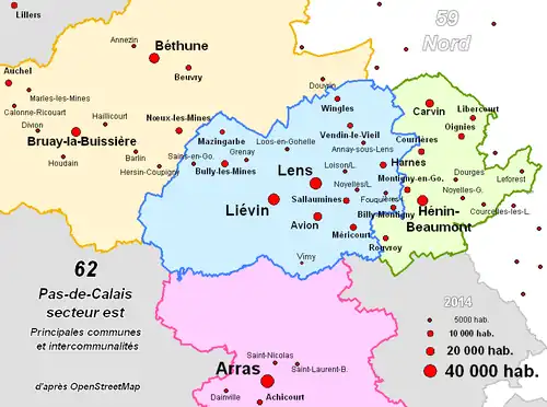 Plan montrant le secteur est (Béthune, lens, Hénin-Beaumont)
