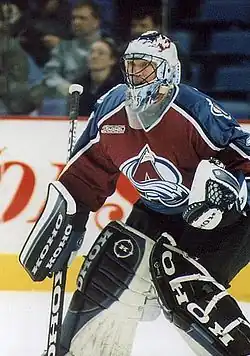 Photo de Patrick Roy sous les couleurs de l'Avalanche du Colorado.