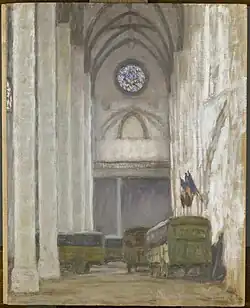 Paul Jamot, Vue intérieure de l’église des Jacobins de Toulouse en 1918, avec les caisses de tableaux évacués du Louvre, 1918, musée du Louvre