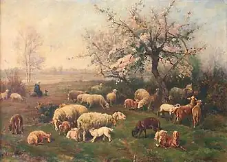 Le Printemps, bergère et ses moutons.