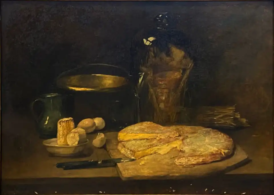 Nature morte au camembert, huile sur toile.