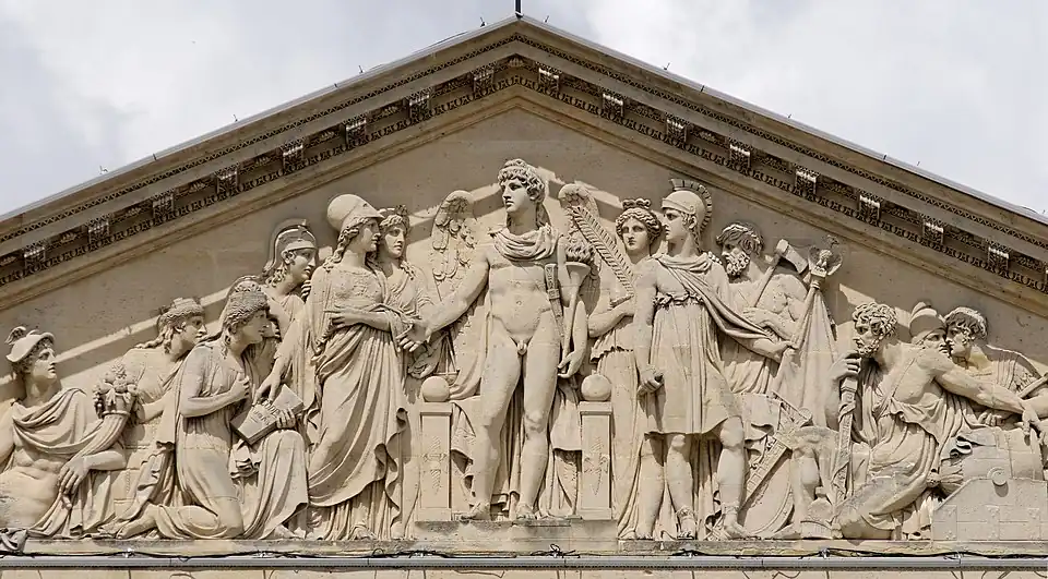 Le Génie de la France, sous les traits de Napoléon Ier, évoque Minerve, Mercure, la Paix et la Législation pour qu'elles succèdent à Mars et à l'appareil guerrier que la Victoire a rendu inutile (1811), détail, Paris, Cour carrée du palais du Louvre.