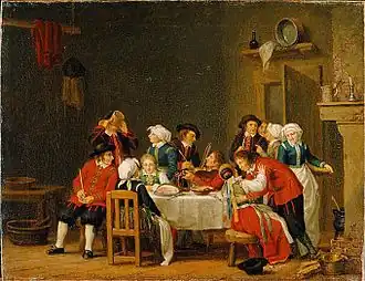 Scène conviviale dans la maison d'un paysan.