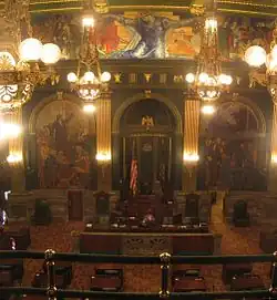 Chambre du Sénat dans le Pennsylvania State Capitol à Harrisburg, Pennsylvanie, États-Unis, vue du balcon des visiteurs.