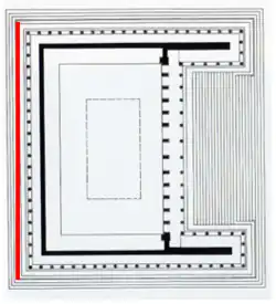 plan, en rouge emplacement de la frise