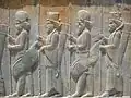 Bas-relief sur les escaliers de l'Apadana à Persépolis, actuel Iran.