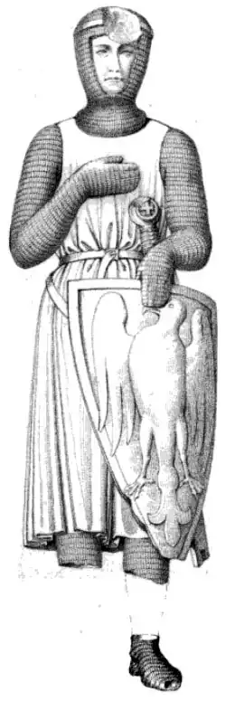 Image médiévale et endommagée d'un chevalier en armure.