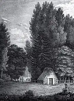 Cet édicule n'était en réalité pas un tombeau, mais une fontaine couverte appartenant à l'abbaye de Chaalis. Elle est antérieure à la création du parc.