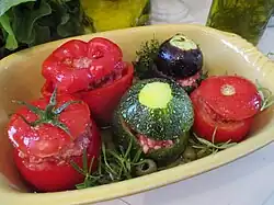 Aubergine, poivron, tomate, courgette.