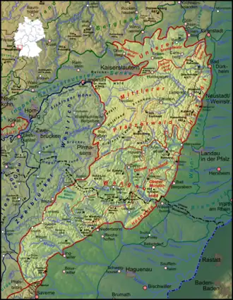 Carte de localisation de la forêt palatine incluant la Vasgovie.