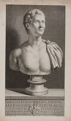 Portrait du baron Philipp von Stosch, nu à l'antique. Marbre à l'échelle naturelle. 1727. Gravure avant 1754