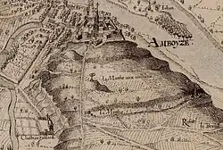 Extrait en noir et blanc d'une carte ancienne.