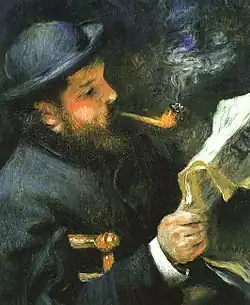 Claude Monet lisant, par Renoir, vers 1873.