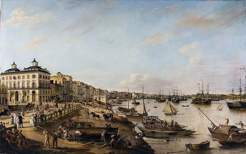 Pierre Lacour, Vue d'une partie du port et des quais de Bordeaux dits des Chartrons et de Bacalan, vers 1806 (Musée des Beaux-Arts de Bordeaux).