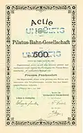 Action du Pilatus-Bahn-Gesellschaft, en date du 1er juillet 1888.
