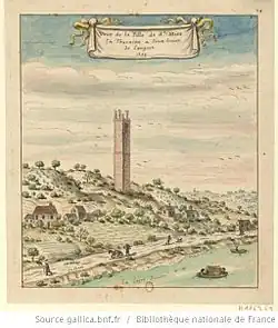 Aquarelle représentant un monument antique dans un cadre romantique.