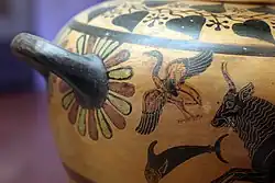 Le rapt d'Europe. Peintre de l'Aigle. Solution de l'anse avec l'oiseau et le dauphin / trajet imaginaire du rapt.