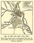 Carte de Delhi et New Delhi après la Première Guerre mondiale (la description est en tchèque).