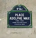 Plaque de rue de la place Adolphe-Max à Paris