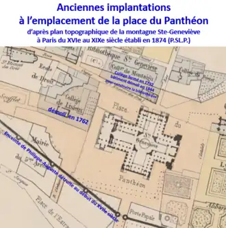 Emplacements des anciens bâtiments d'après d'anciennes cartes.