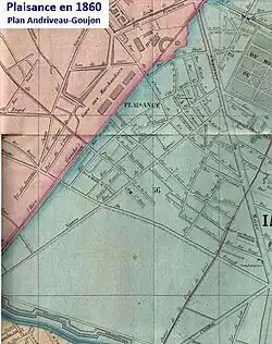 En 1860, urbanisation étendue au sud du château du Maine jusqu’à la rue d’Alésia, au sud espace non construit