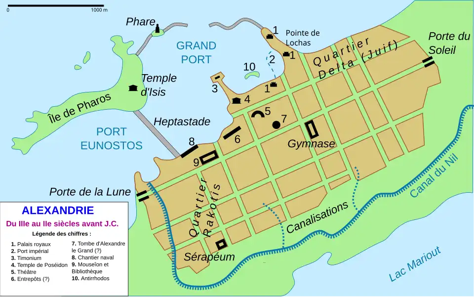 Plan d'Alexandrie à l'époque hellénistique.