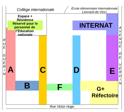 Plan simplifié des bâtiments du lycée François-Ier au XXIe&nbsp;siècle.