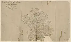 Dessin en couleurs représentant la carte d'une commune.