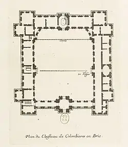 "Plan du Chasteau de Colombieres en Brie", Jean Marot, milieu du XVIIe&nbsp;siècle.