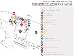 Le couvent des Augustins, reconstitution du rez-de-chaussée, d'après la description donnée avant la vente par les biens nationaux, 26 janvier 1798