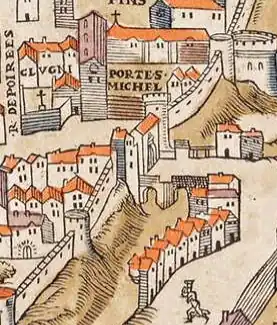 La porte Saint-Michel sur le Plan de Truschet et Hoyau (1550).