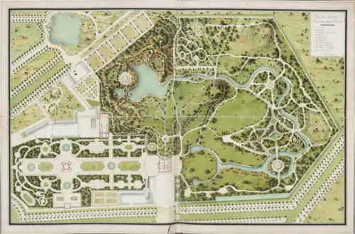 Plan en couleur des jardins français et anglais.