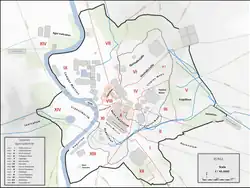 Le litus tuscus (quartier étrusque à Rome) est localisé à gauche du Tibre sur cette carte.