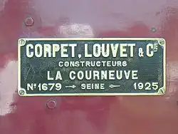 Plaque constructeur Corpet-Louvet no&nbsp;36 Lulu.