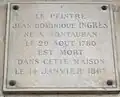 No&nbsp;11 : plaque commémorative pour Jean-Auguste-Dominique Ingres.